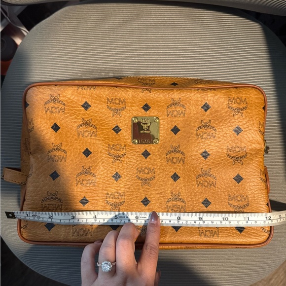 MCM Visetos Authentic Cosmetic Bag Monogram Logo Brown Clutch Bag Travel Pouch - Picture 8 of 10